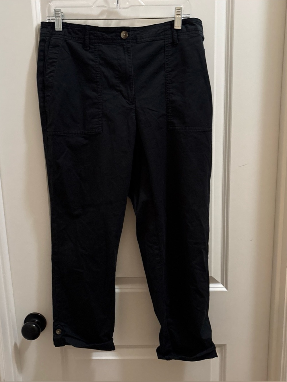 Women’s J Jill Pima Cotton Blend Mid Rise Pants Black Size 12 Rolled Hem